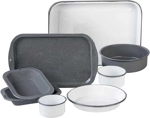 White and gray enameled steel bakeware assortment