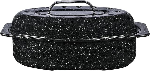 13-inch black oval roaster with lid